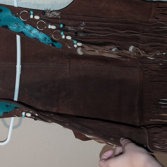 Brown Suede Fringe Vest with Hand Painted Eagle and Feathers - Picture 7 of 8